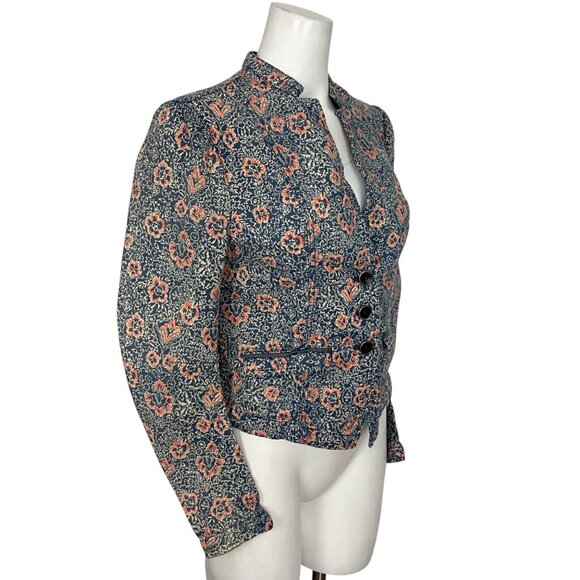 Free People Floral Print Blazer Jacket 6 Faded Blue Floral - Picture 4 of 14